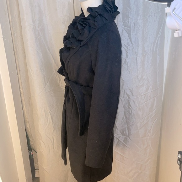 EUC Women’s Heart Soul Black Peacoat with ruffle collar size small - Picture 2 of 8